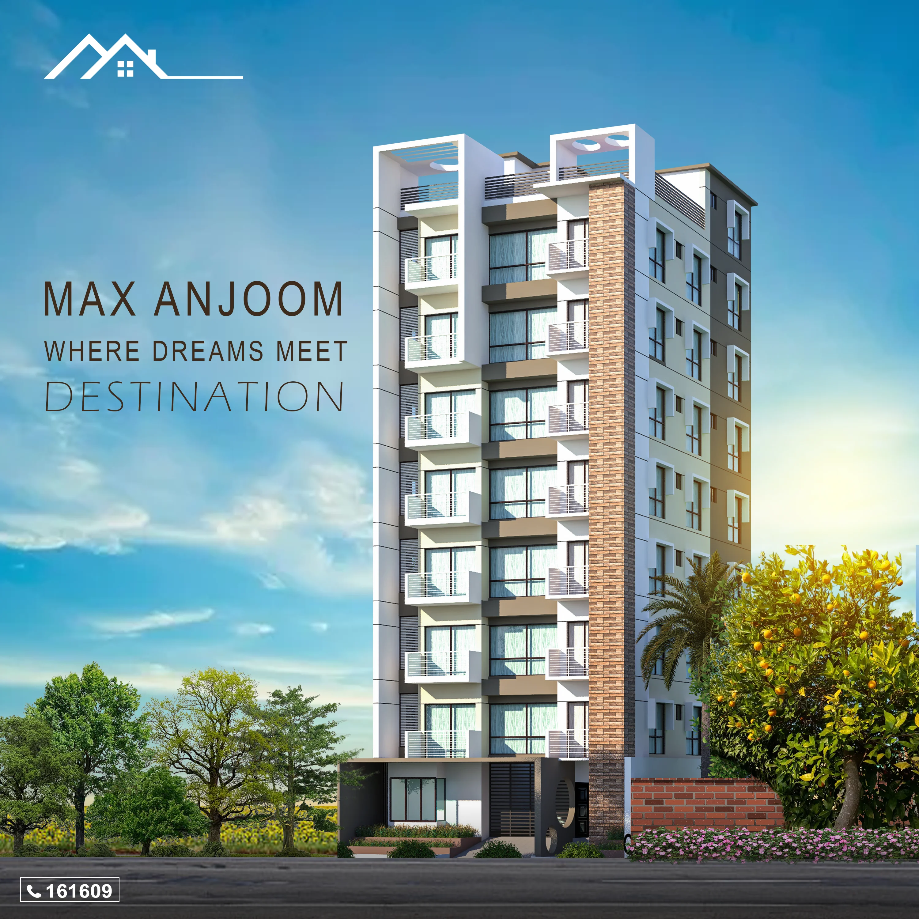 Modern Real Estate Apartment Building Advertisement Poster Design with 3D Architectural Visualizatio