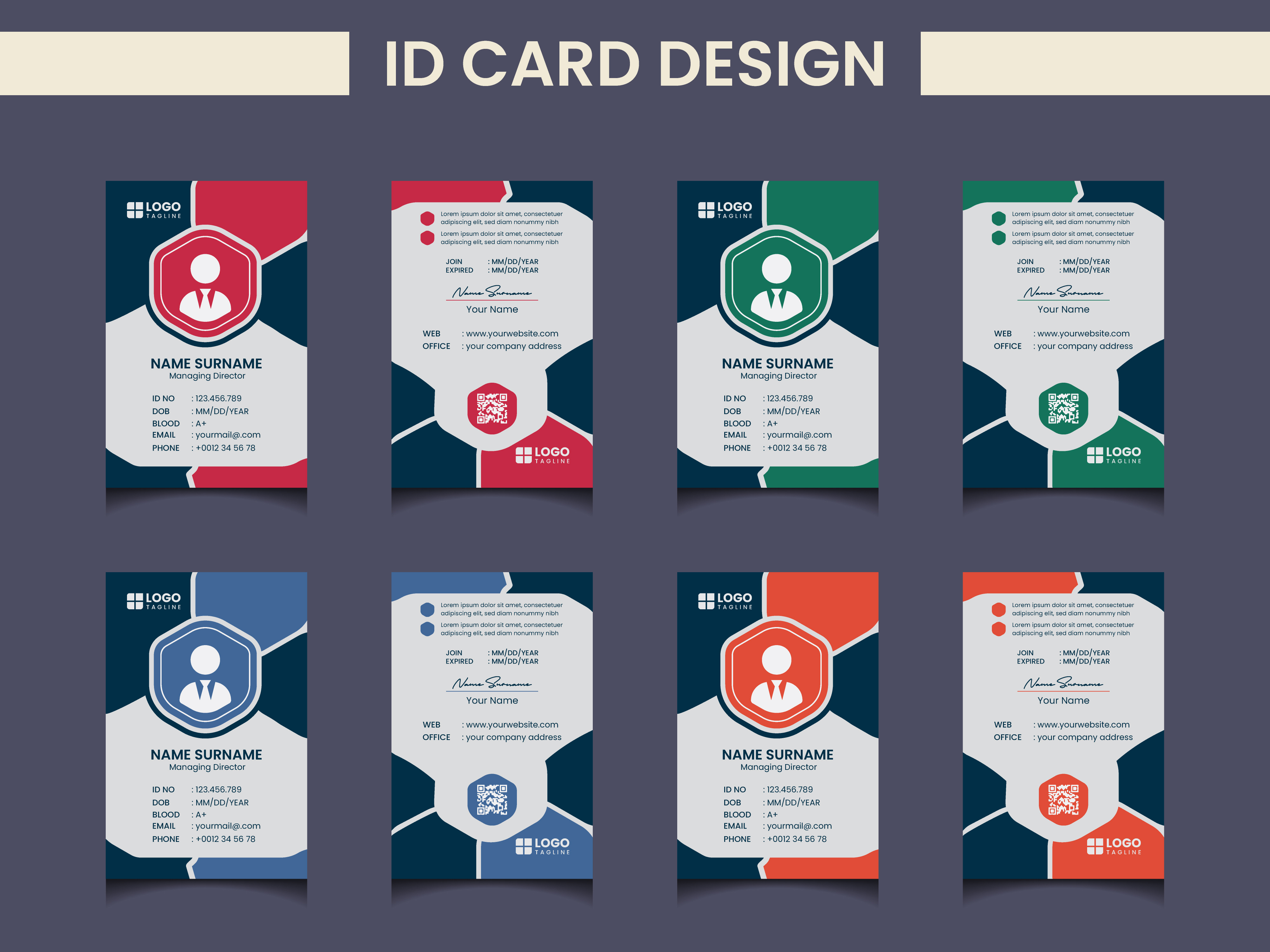 Professional ID card design Editable ai