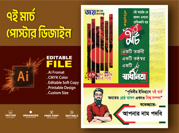 ৭ই মার্চ পোস্টার ডিজাইন ।। 7th March Poster Design গ্রাফিক্স ডিজাইন ফাইল