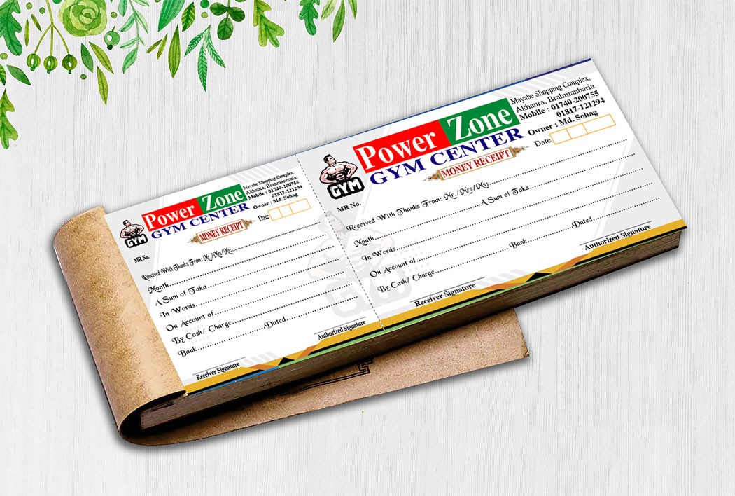 GYM CENTER money receipt book