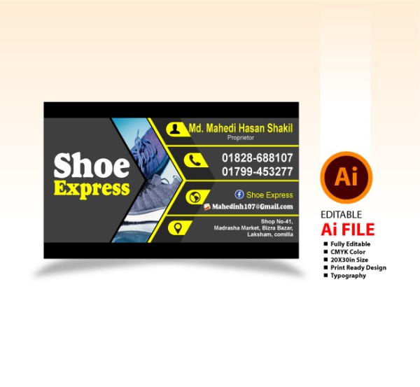 জুতা দোকান ভিজিটিং কার্ড ডিজাইন Shoe store visiting card গ্রাফিক্স ডিজাইন ফাইল