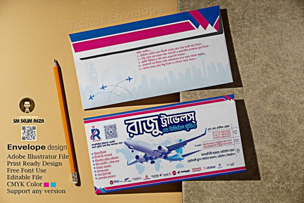 এয়ার টিকেট খাম Air Ticket Envelope গ্রাফিক্স ডিজাইন ফাইল