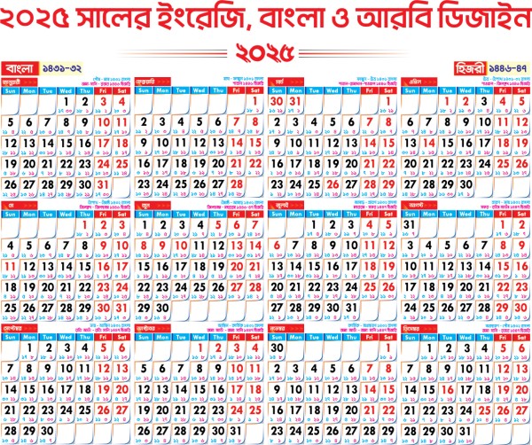 ২০২৫ সালের ইংরেজি, বাংলা ও আরবি ক্যালেন্ডার ডিজাইন গ্রাফিক্স ডিজাইন ফাইল
