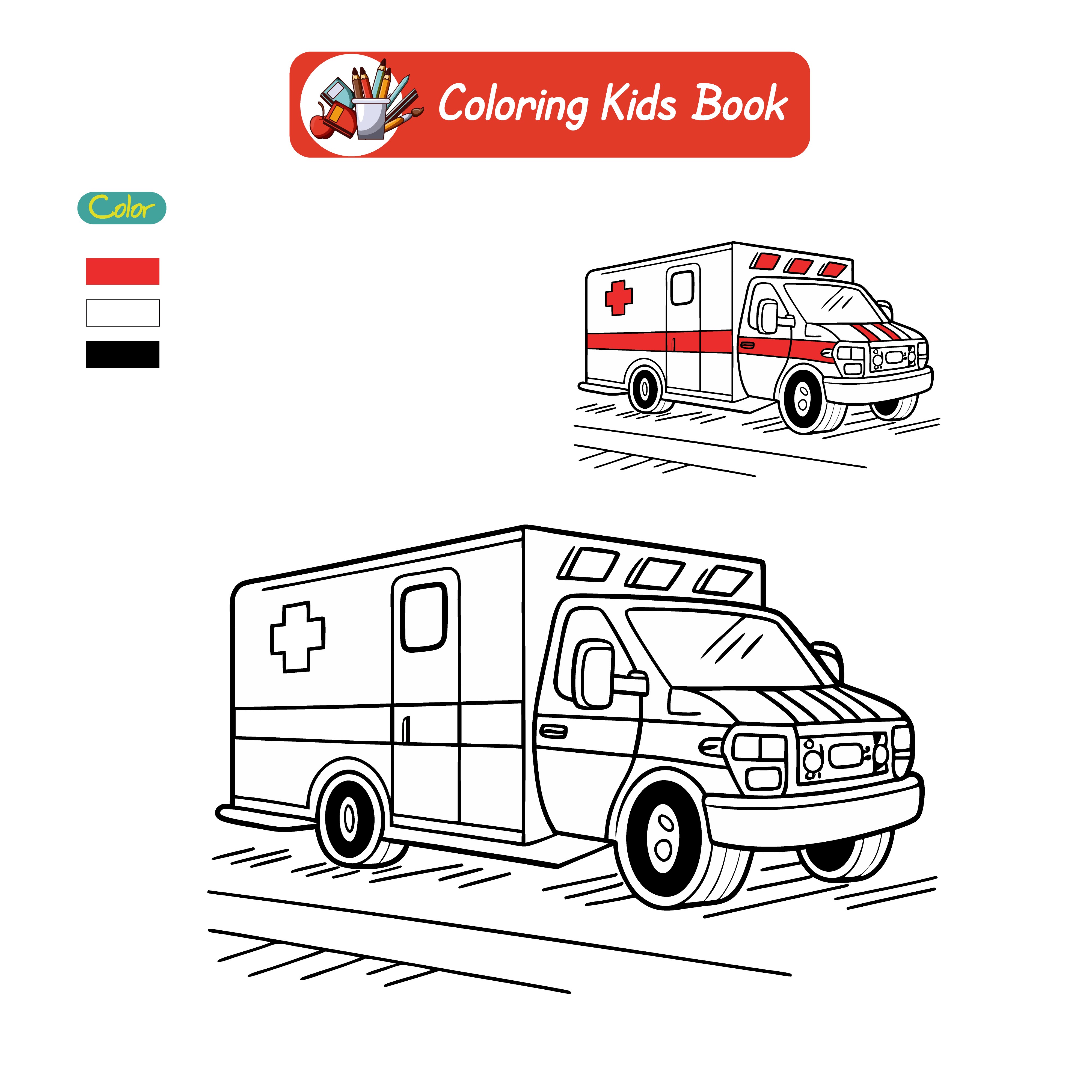 Coloring book for kids ambulance vector