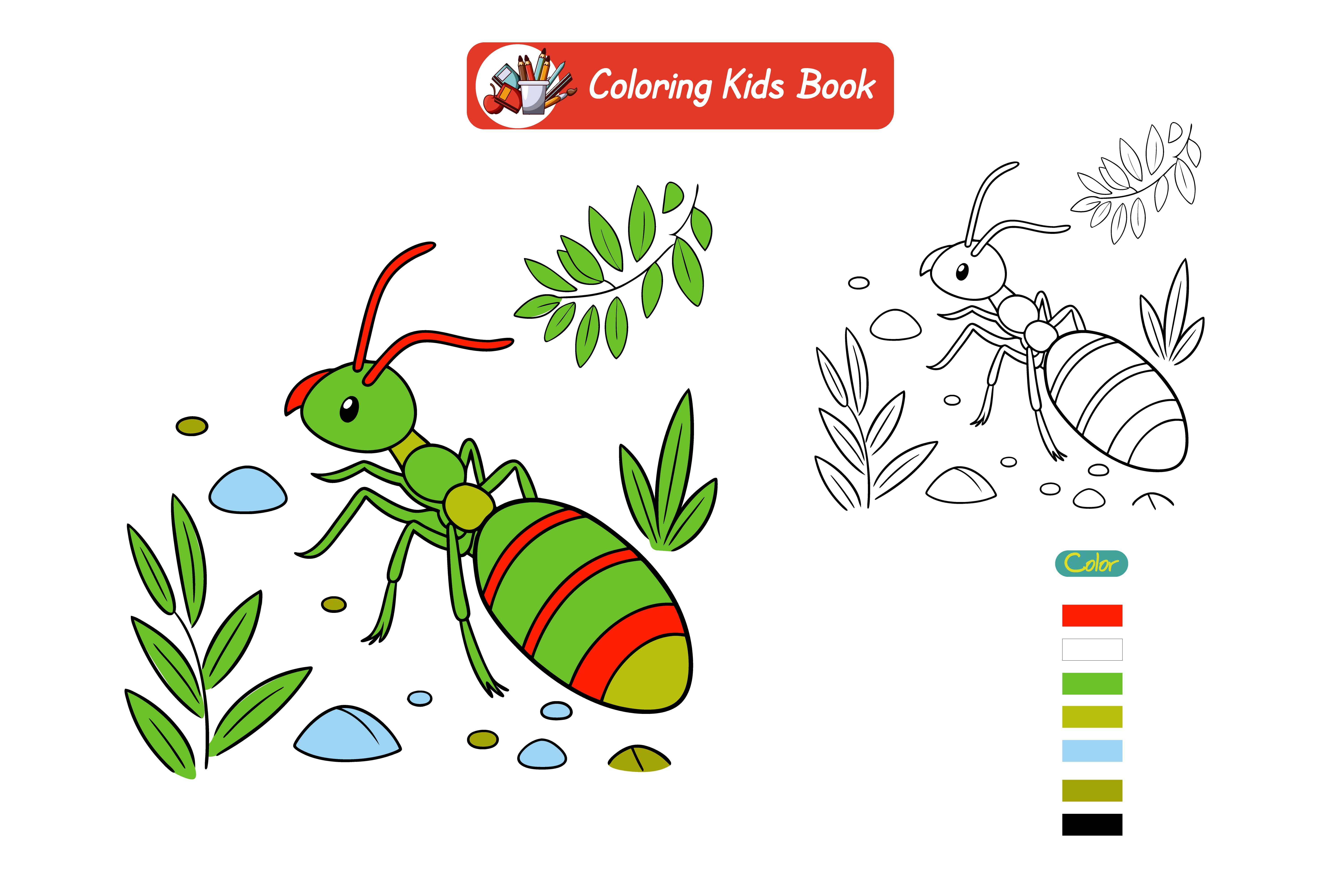 Coloring book for kids ant vector