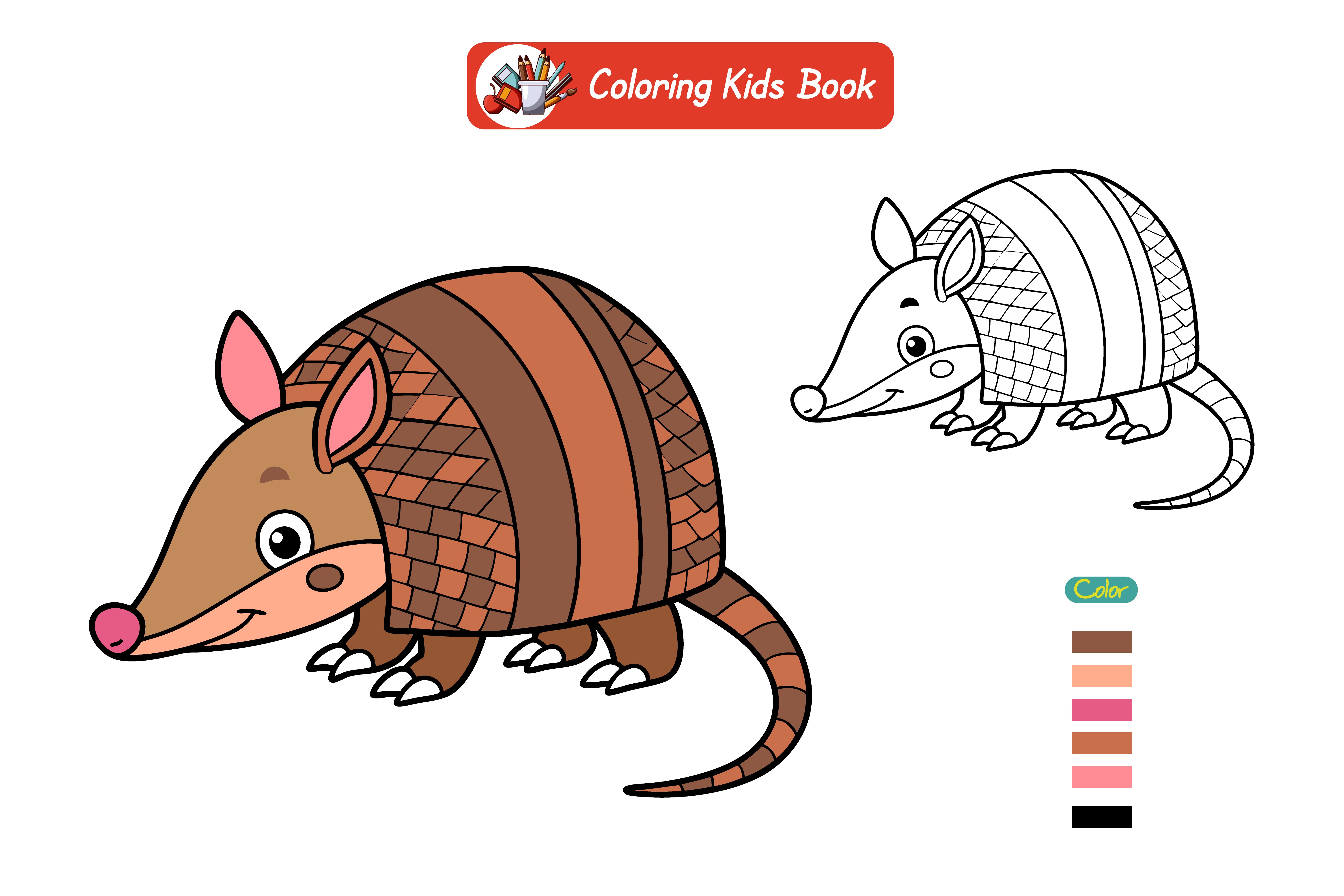 Coloring book for kids armadillo vector