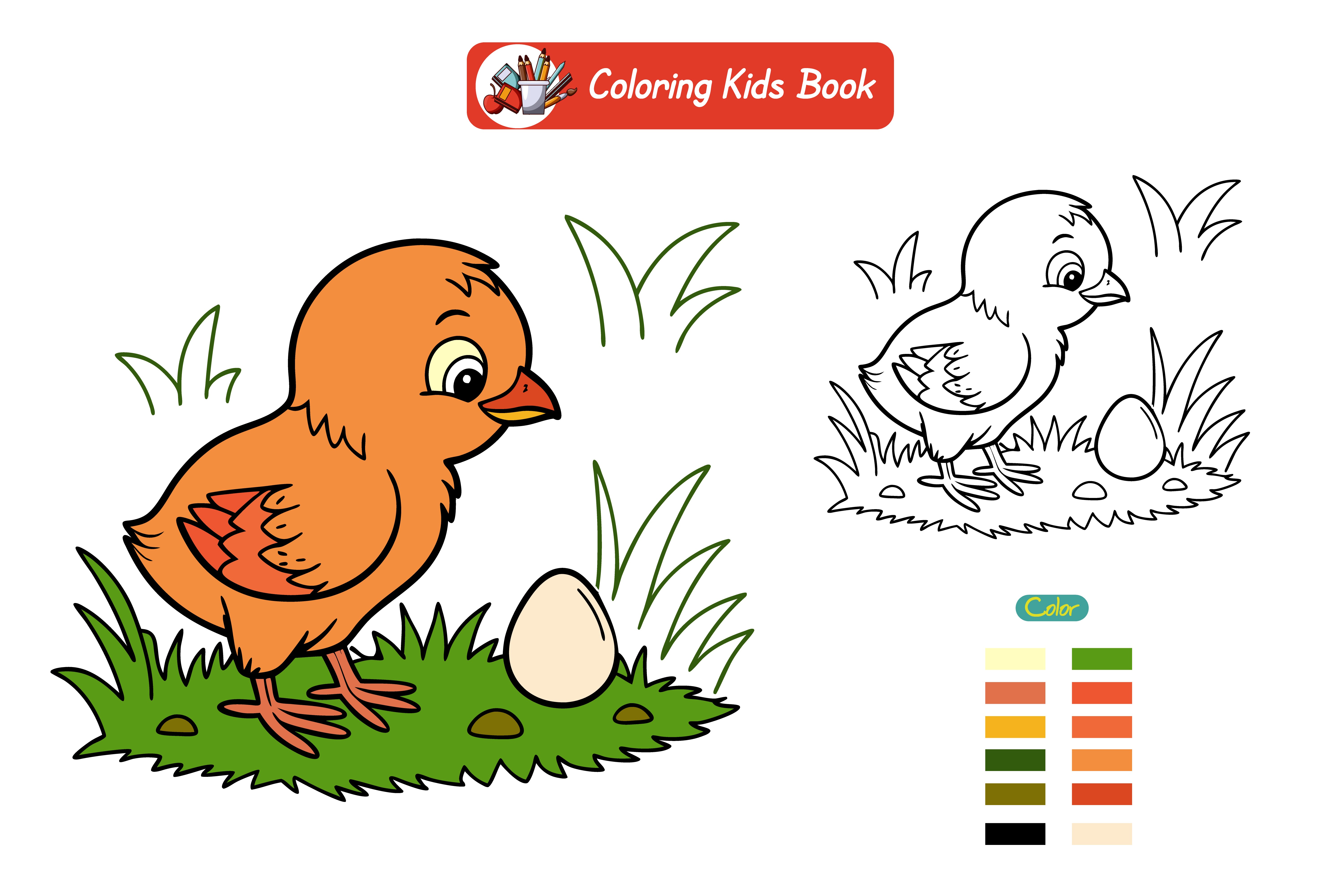 Coloring book for kids baby chicken vector