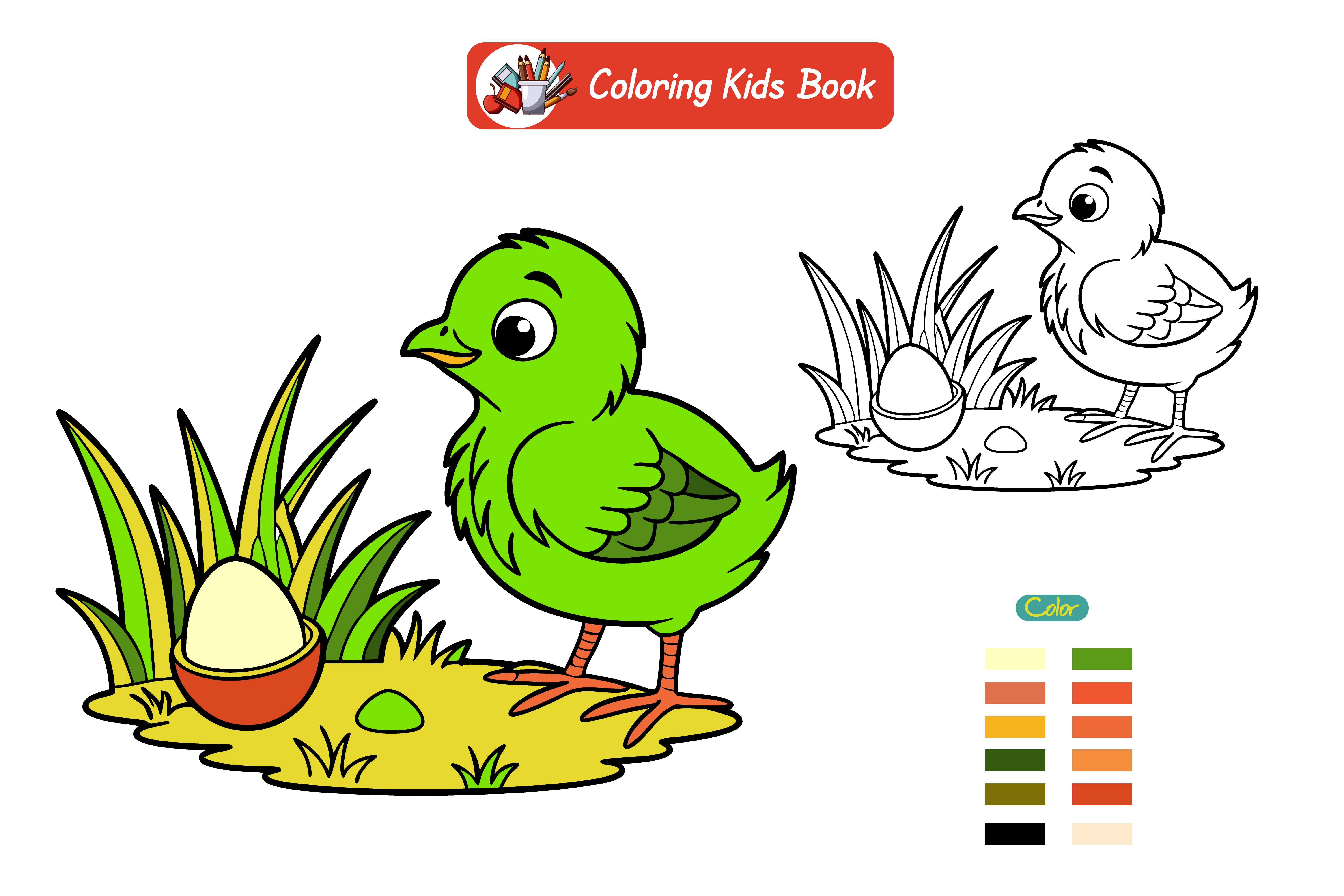 Coloring book for kids baby chicken vector