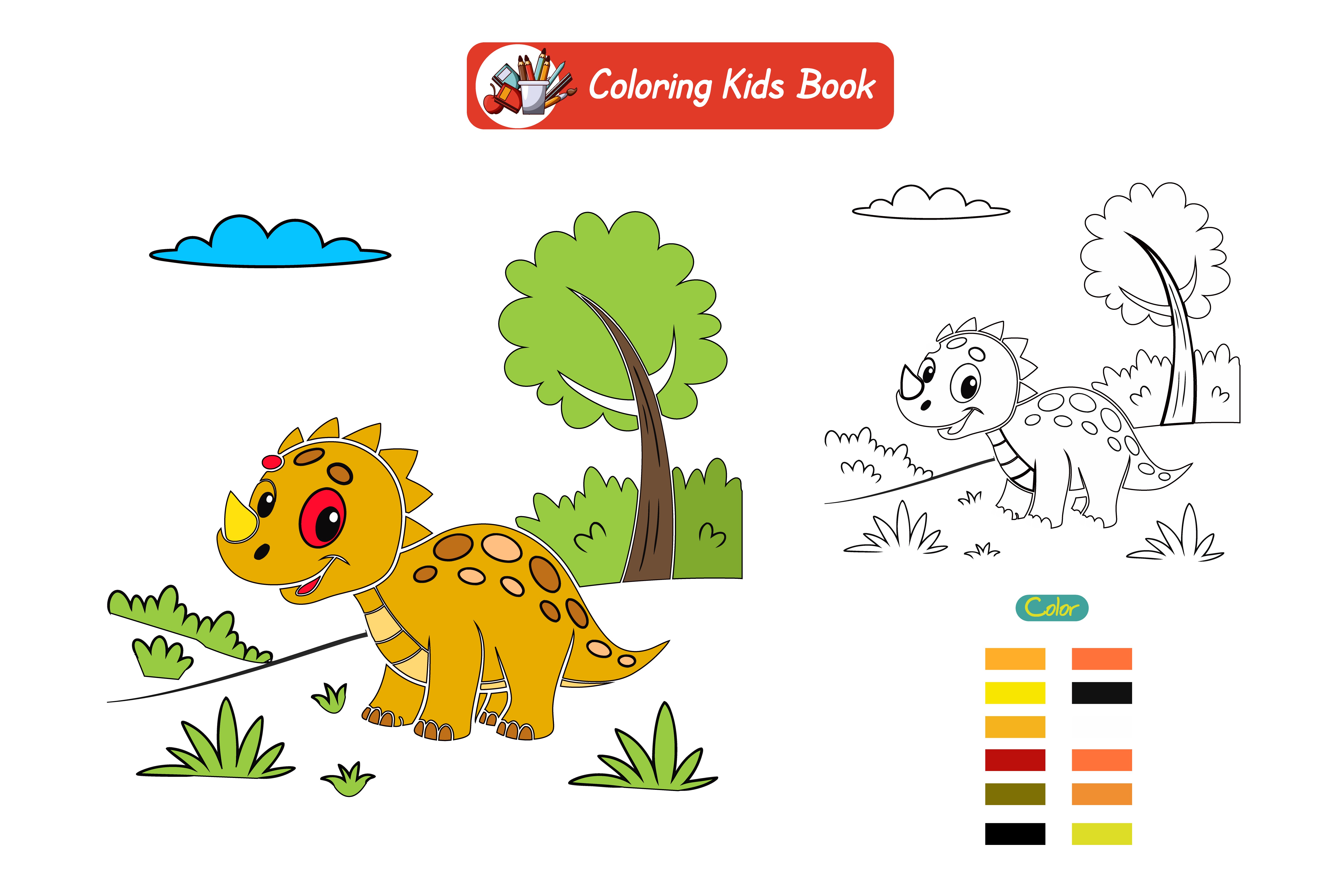Coloring book for kids baby dinosaur vector