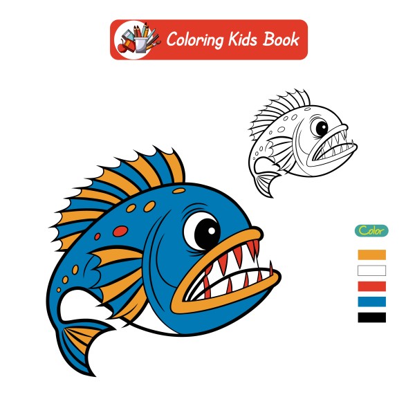 Coloring book for kids angler fish vector গ্রাফিক্স ডিজাইন ফাইল
