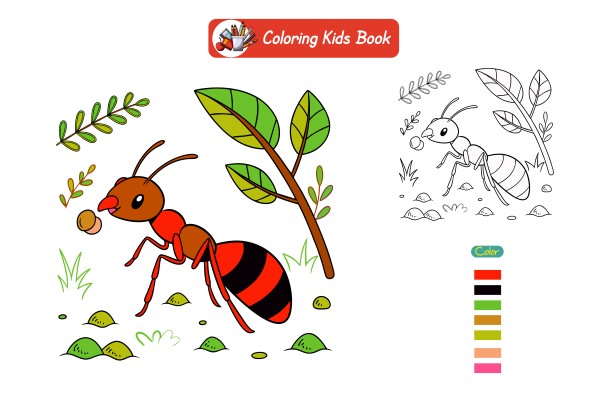 Coloring book for kids ant vector গ্রাফিক্স ডিজাইন ফাইল