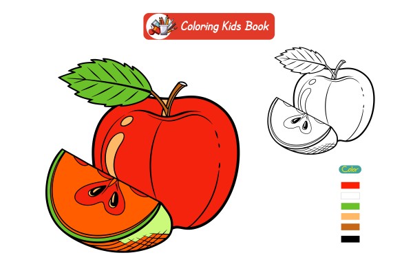 Coloring book for kids apple vector গ্রাফিক্স ডিজাইন ফাইল