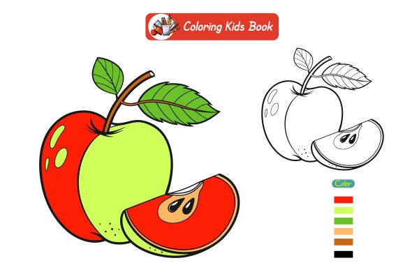 Coloring book for kids apple vector গ্রাফিক্স ডিজাইন ফাইল