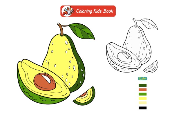 Coloring book for kids avocado vector গ্রাফিক্স ডিজাইন ফাইল