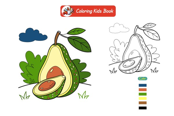 Coloring book for kids avocado vector গ্রাফিক্স ডিজাইন ফাইল
