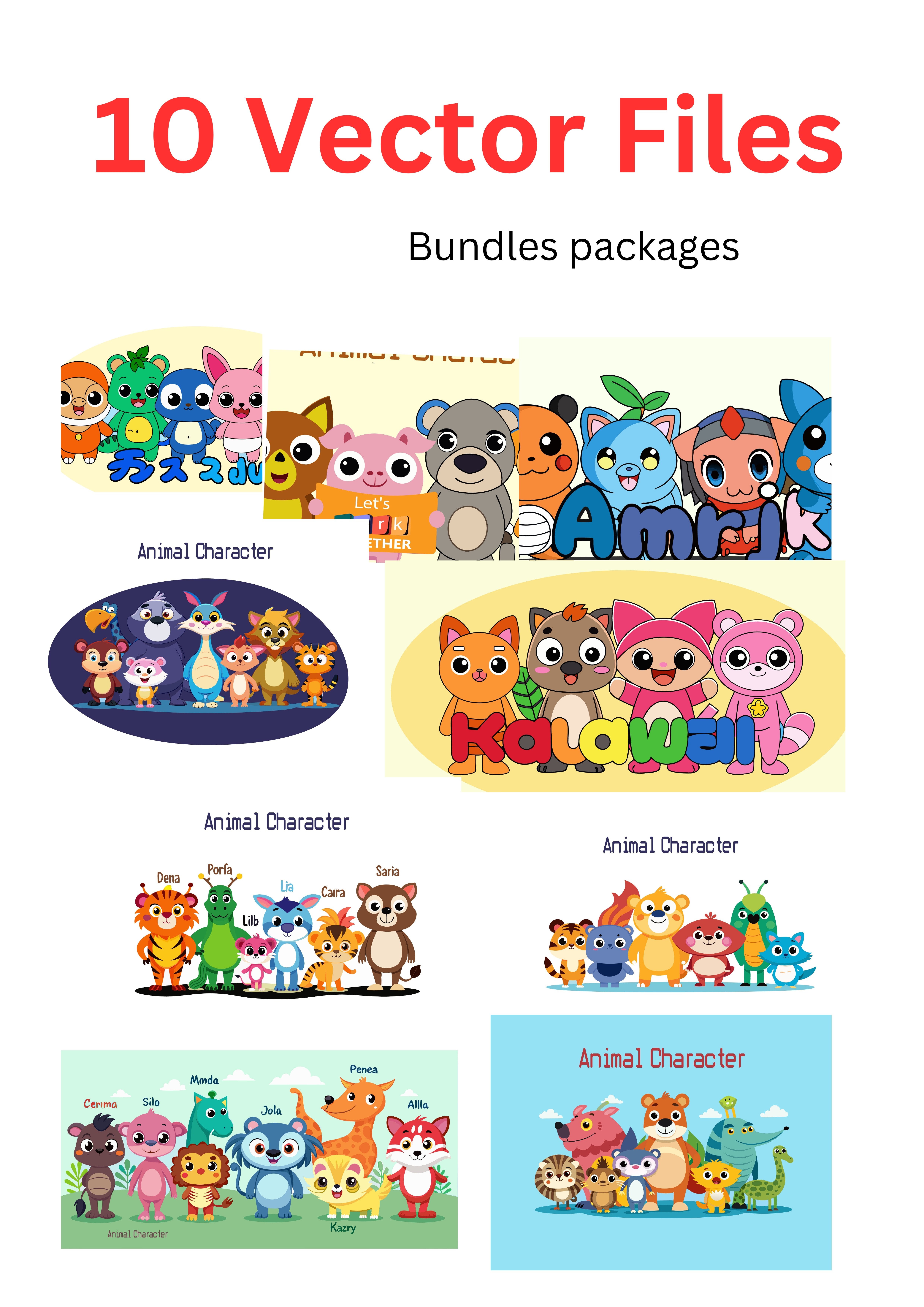 set of animals character vector illustrations bundles