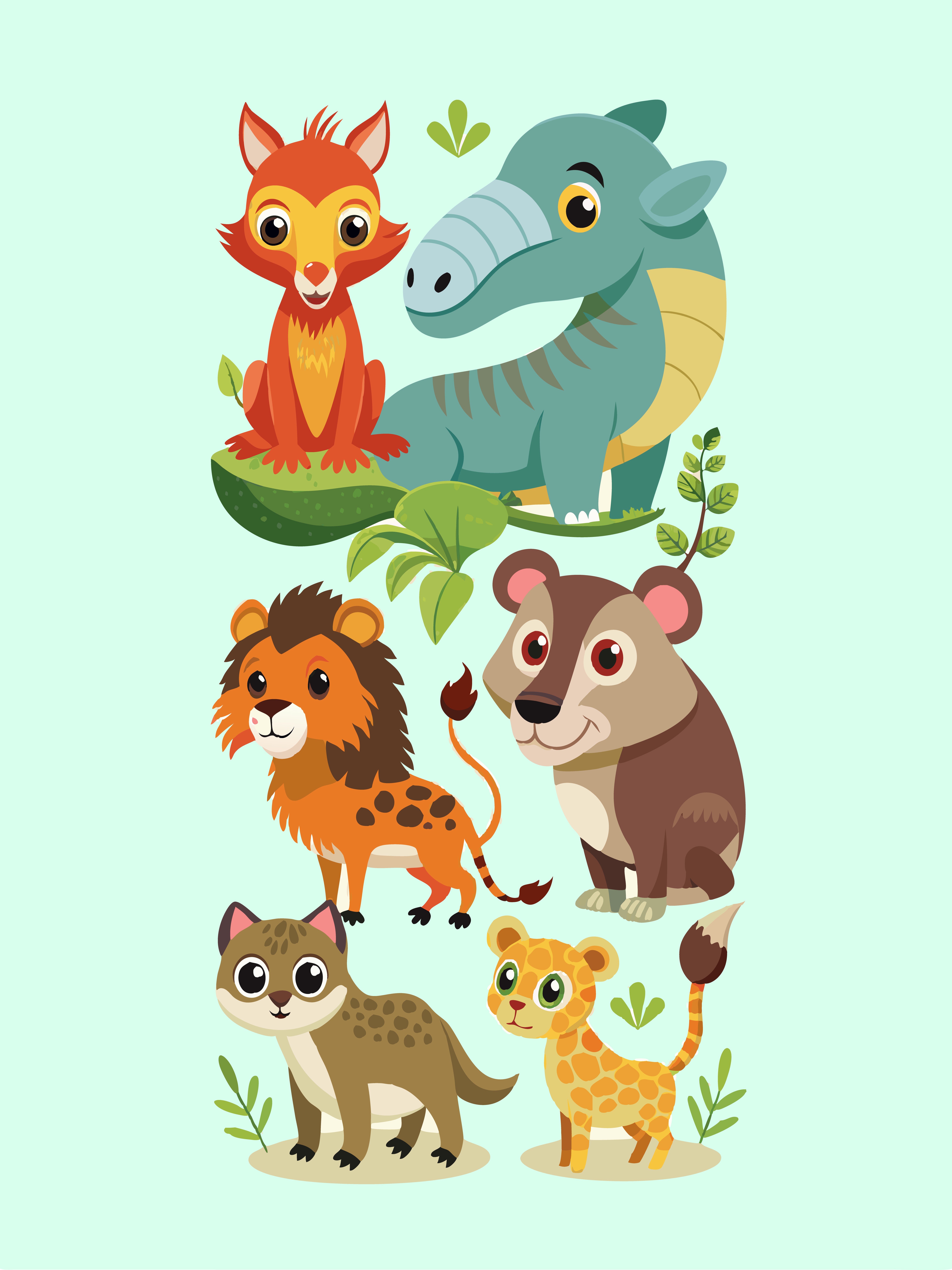 Set of animal cartoon character illustrations