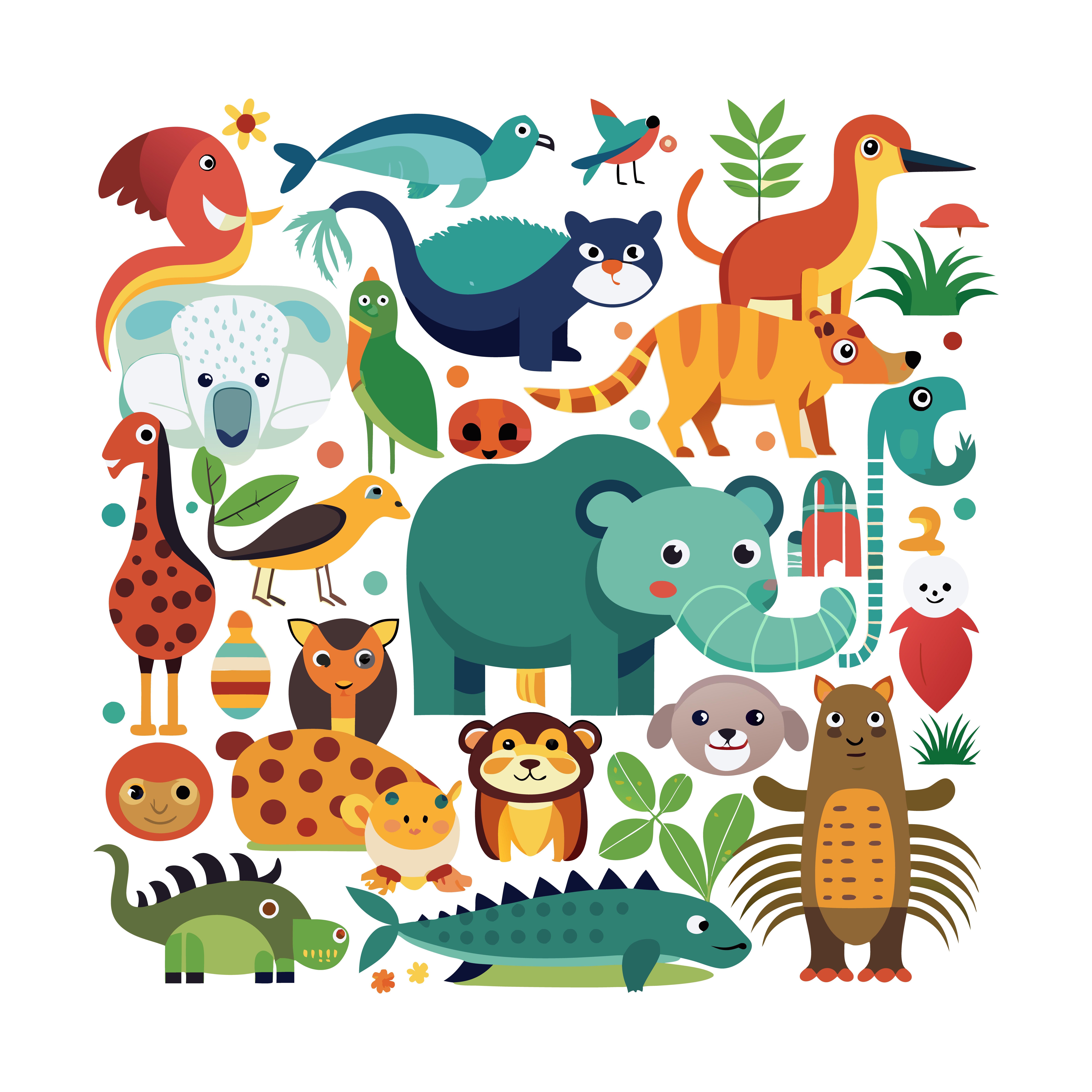 Set of animal cartoon character illustrations