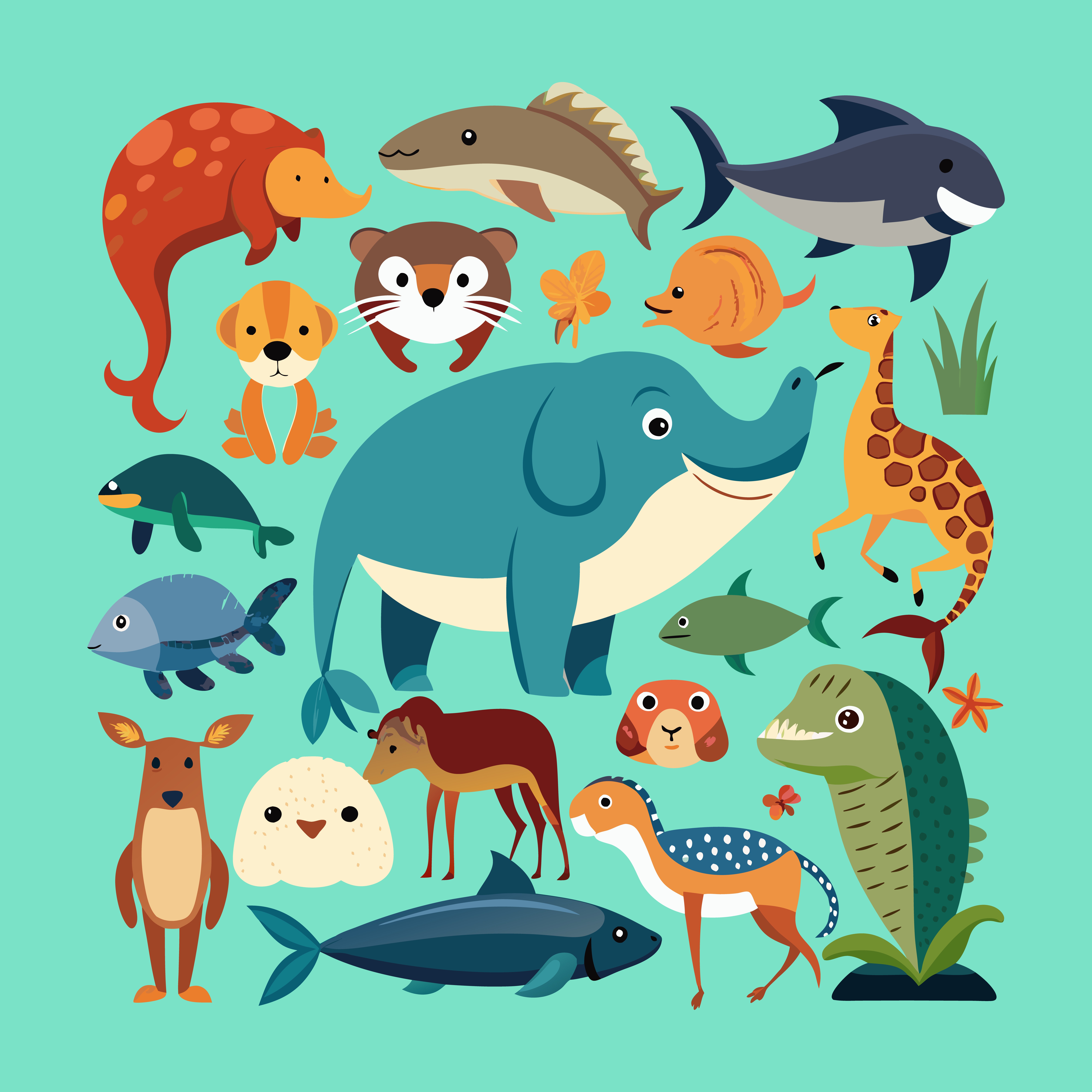 Set of animal cartoon character illustrations