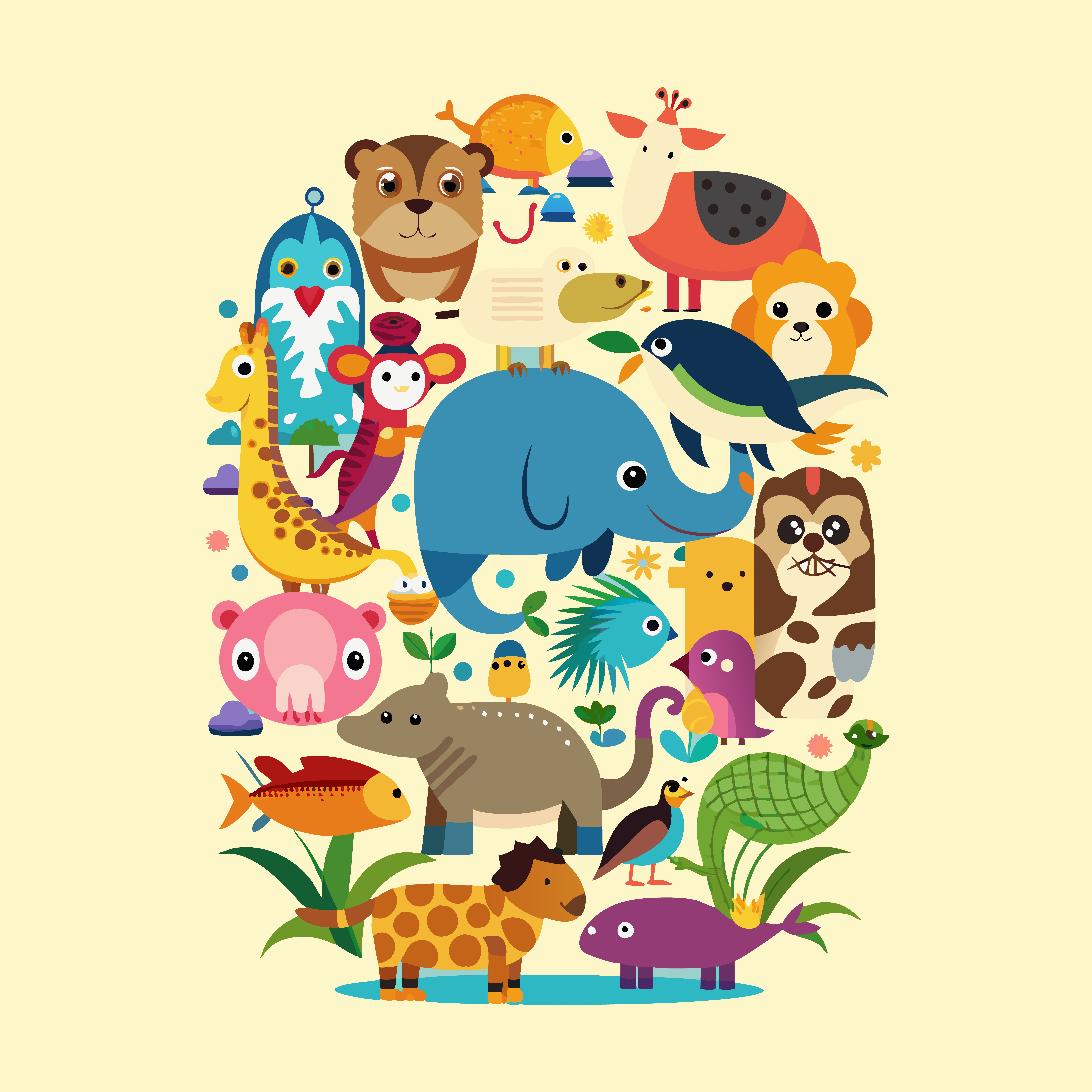 Set of animal cartoon character illustrations