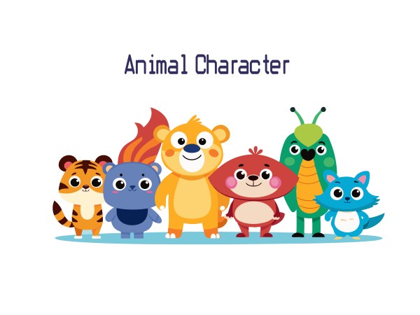 set of animals character vector illustrations গ্রাফিক্স ডিজাইন ফাইল