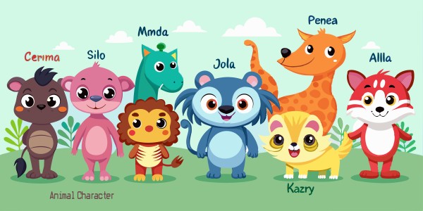 set of animals character vector illustrations গ্রাফিক্স ডিজাইন ফাইল