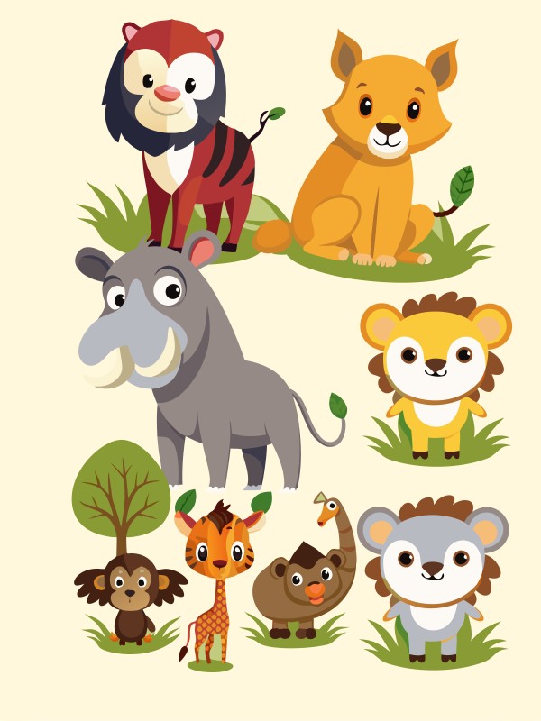 Set of animal cartoon character illustrations গ্রাফিক্স ডিজাইন ফাইল