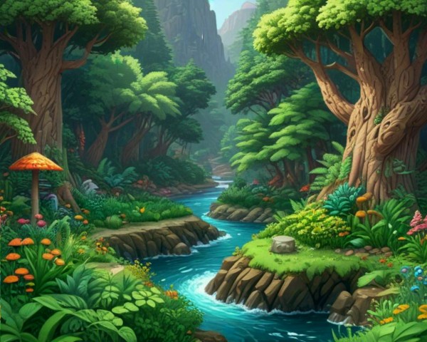 exotic foggy forest natural forest landscape illustration গ্রাফিক্স ডিজাইন ফাইল