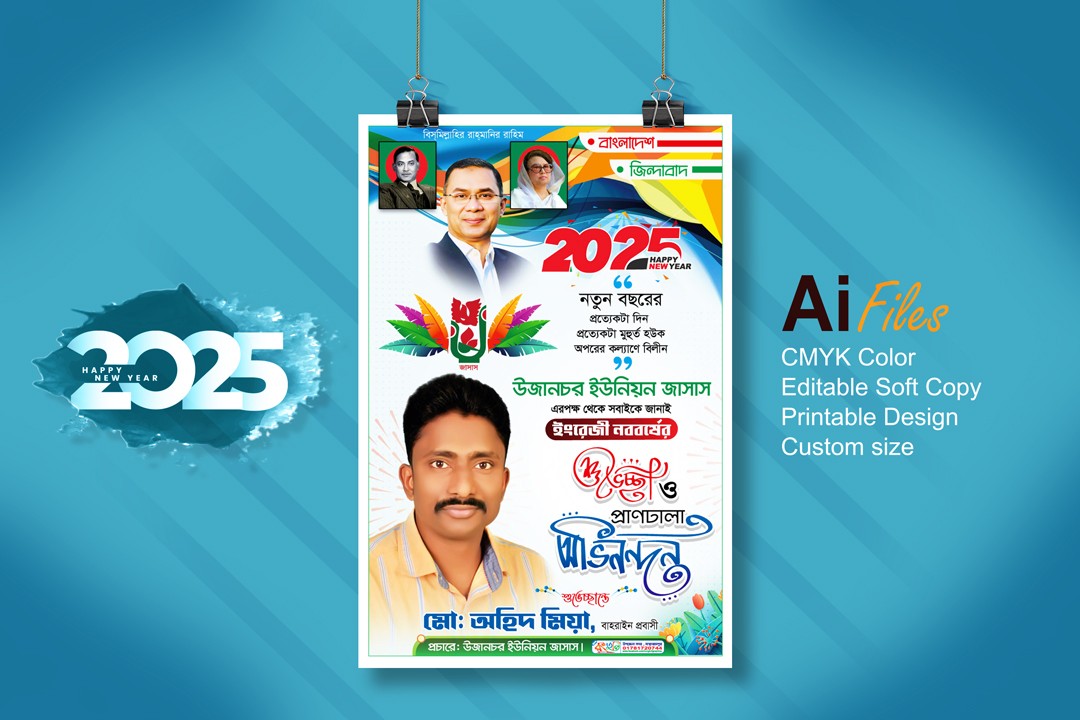 Happy New Year 2025 Poster Design | ইংরেজি নববর্ষের শুভেচ্ছা