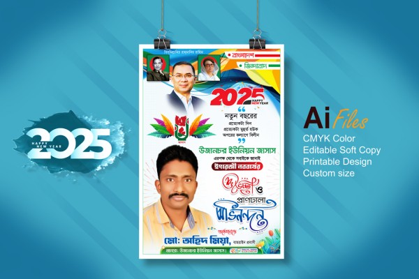 Happy New Year 2025 Poster Design | ইংরেজি নববর্ষের শুভেচ্ছা গ্রাফিক্স ডিজাইন ফাইল