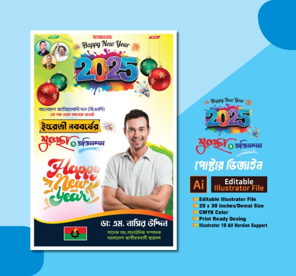 ইংরেজী নতুন বছরের পোস্টার ডিজাইন গ্রাফিক্স ডিজাইন ফাইল