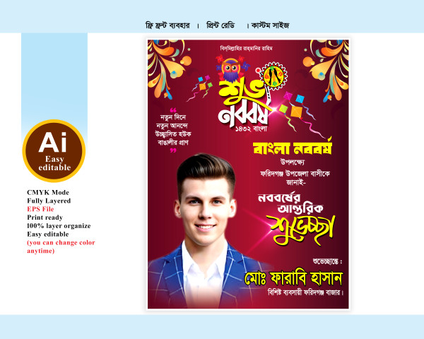 শুভ নববর্ষের শুভেচ্ছা ফেস্টুন ডিজাইন গ্রাফিক্স ডিজাইন ফাইল