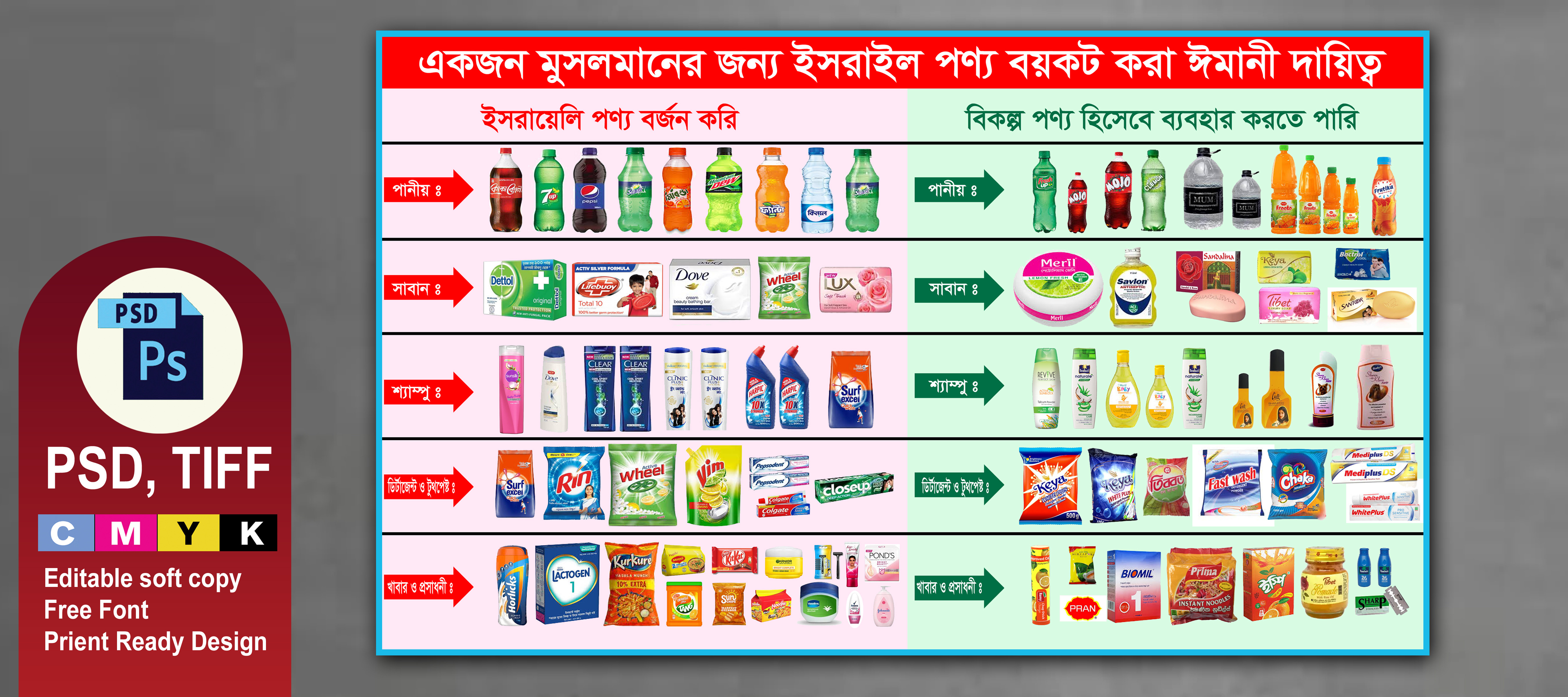 ইজরাইল পণ্য বয়কট ব্যানার ডিজাইন