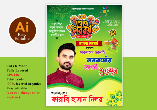 শুভ নববর্ষের শুভেচ্ছা পোস্টার /ফেস্টুন ডিজাইন গ্রাফিক্স ডিজাইন ফাইল