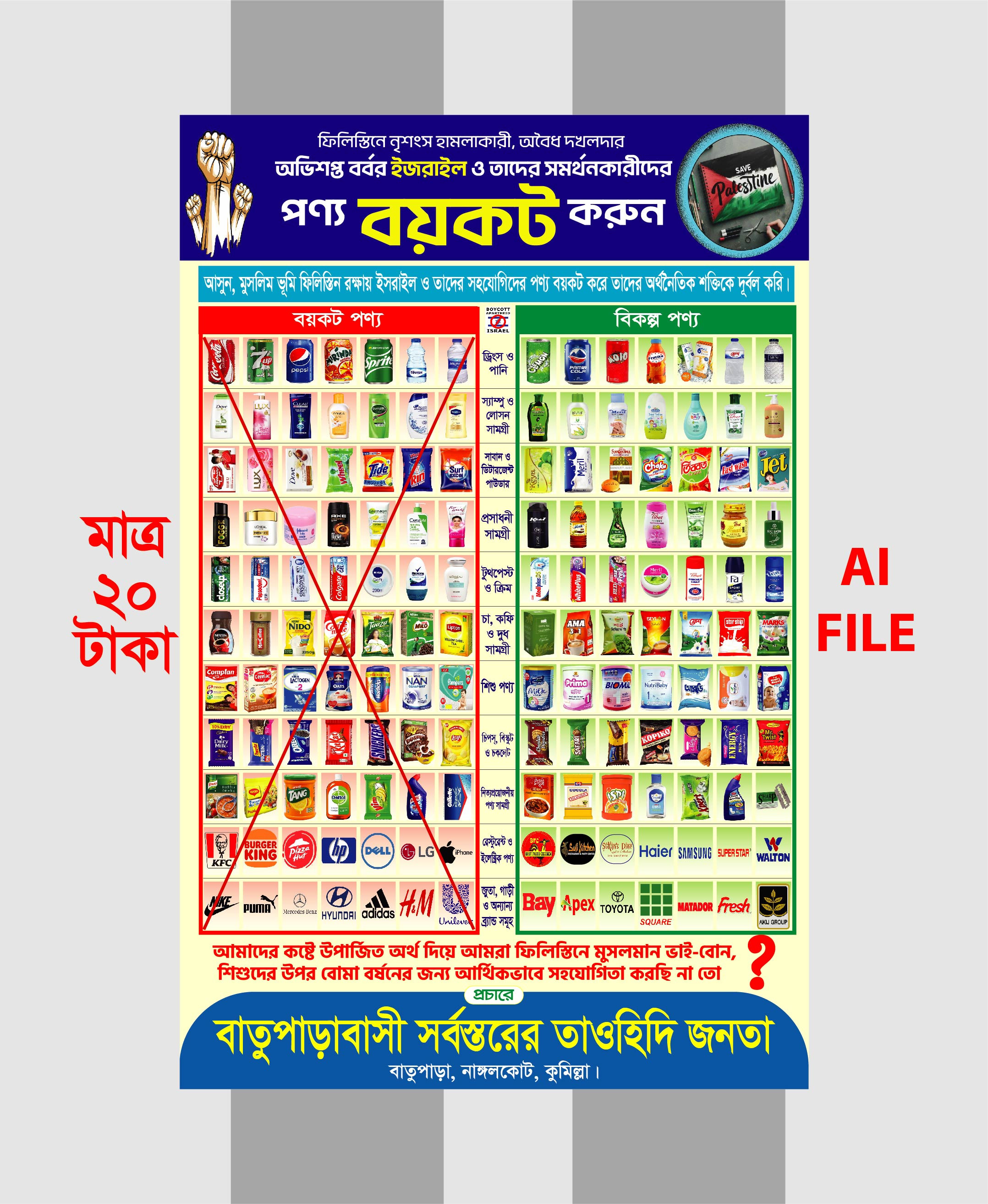 ইসরাইল সমর্থিত পণ্য বয়কট পোস্টার