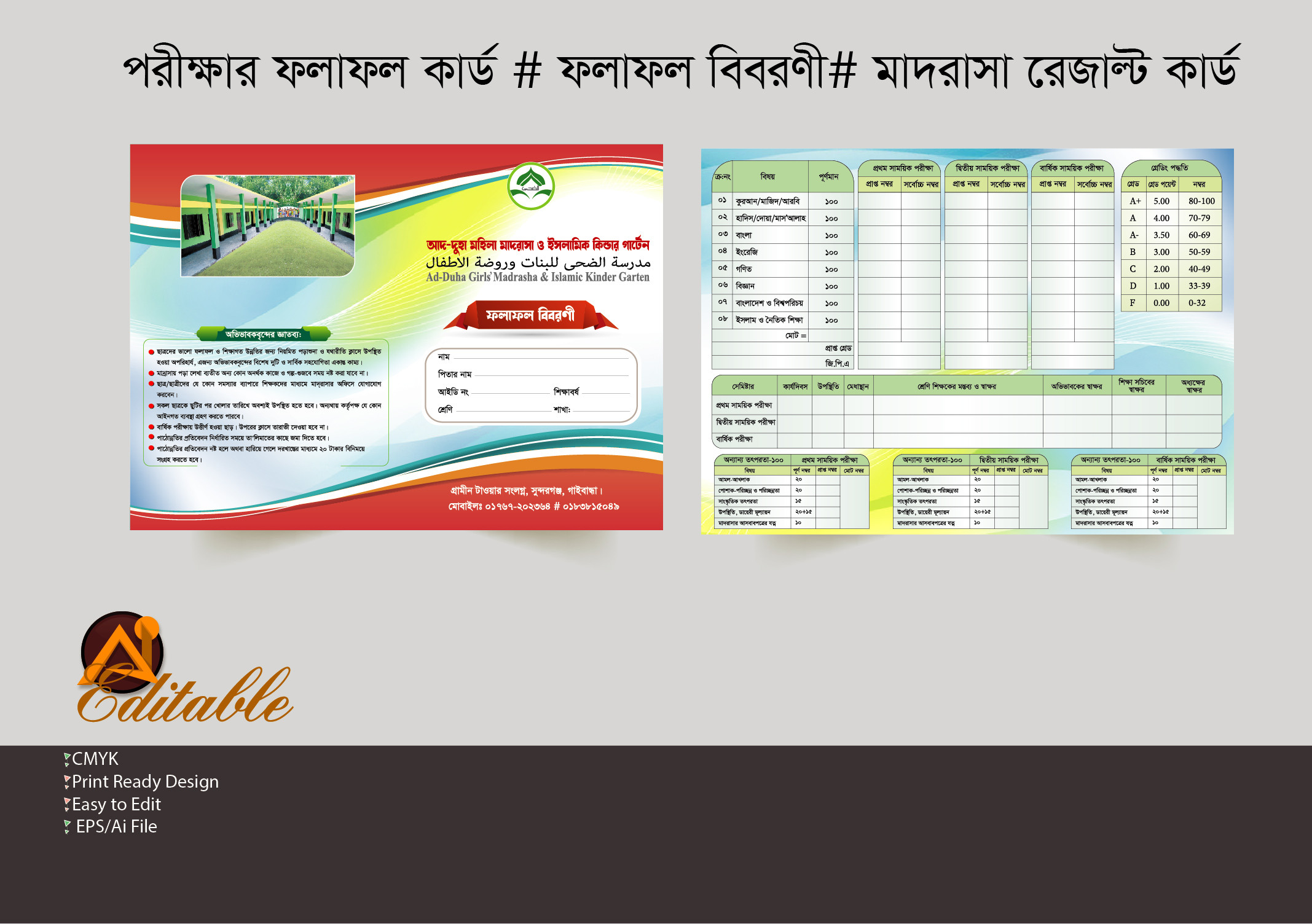 ফলাফল বিবরণী, মাদরাসা রেজাল্ট কার্ড, রেজাল্ট কার্ড,