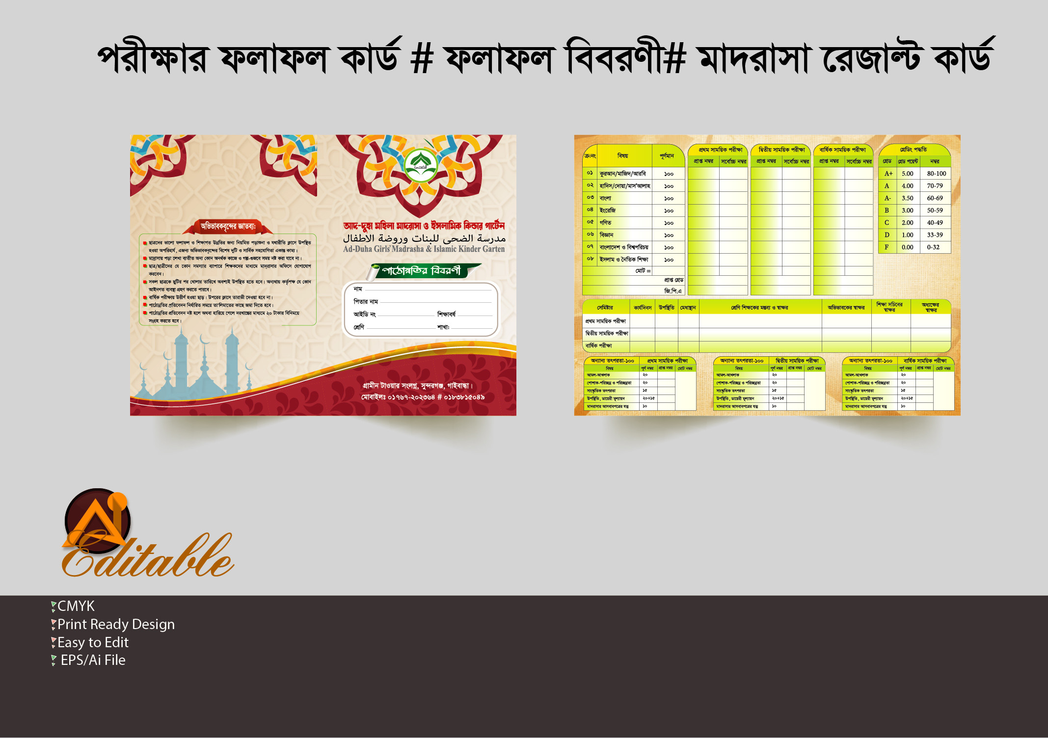 মাদরাসা রেজাল্ট কার্ড, রেজাল্ট কার্ড