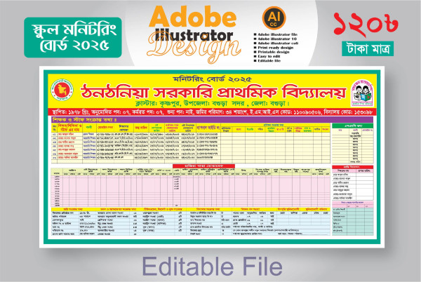 সরকারি প্রাথমিক স্কুল মনিটরিং বোর্ড ডিজাইন গ্রাফিক্স ডিজাইন ফাইল