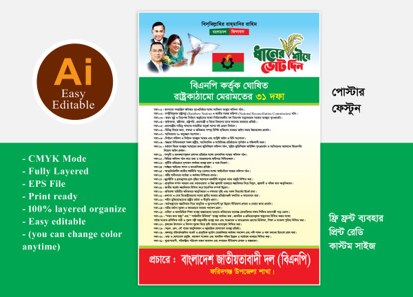 বিএনপির ৩১ দফা পোস্টার/ফেস্টুন ডিজাইন গ্রাফিক্স ডিজাইন ফাইল
