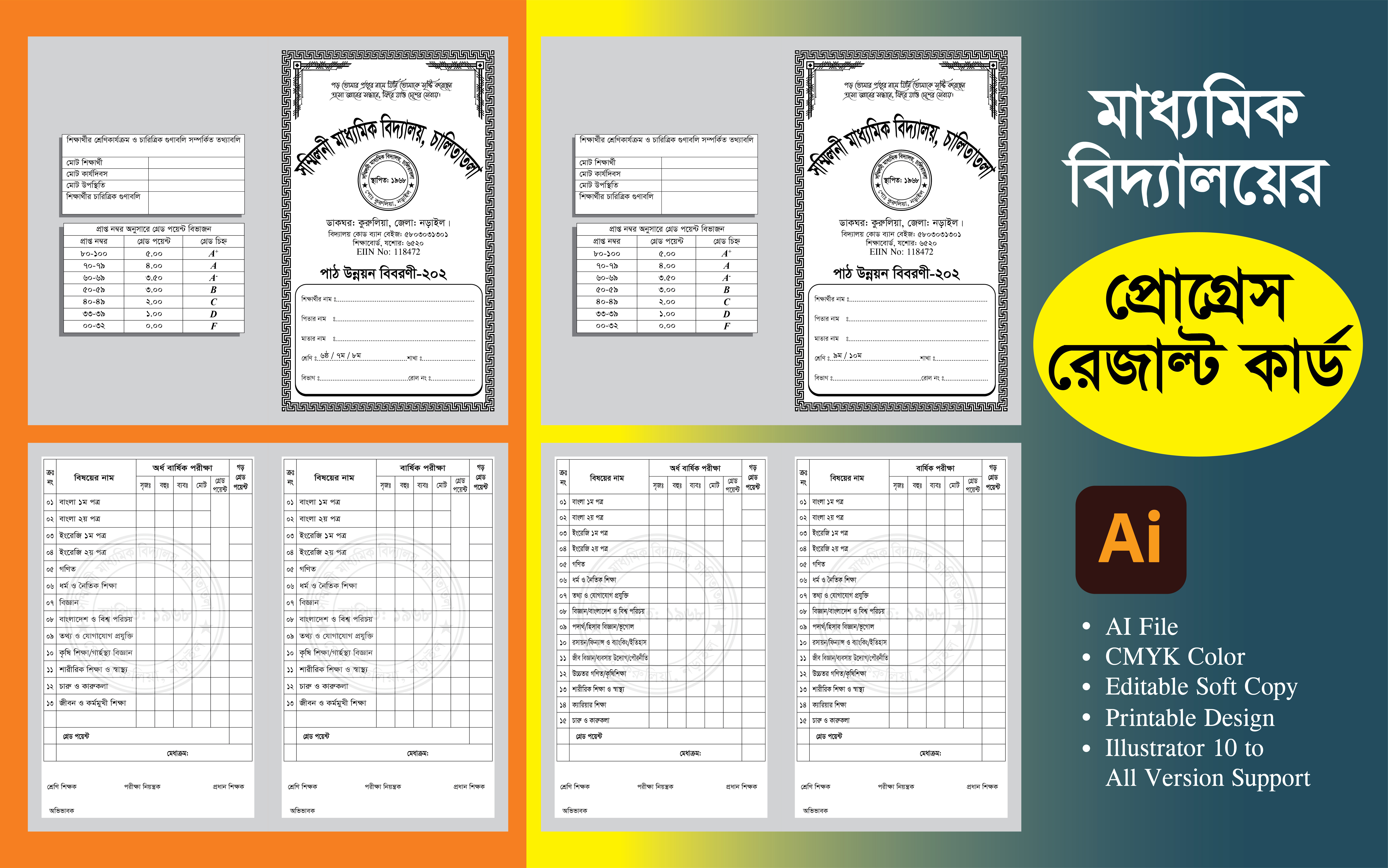 মাধ্যমিক বিদ্যালয়ের প্রেগ্রেস রেজাল্ট কার্ড