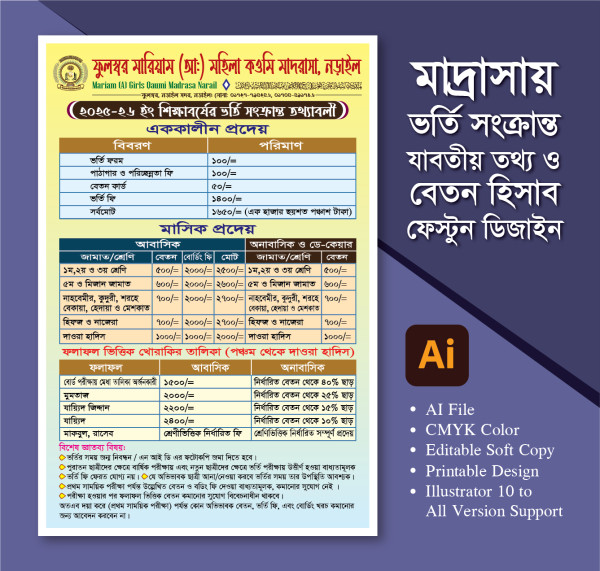 মাদ্রাসায় ভর্তি সংক্রান্ত ব্যানার ডিজাইন গ্রাফিক্স ডিজাইন ফাইল