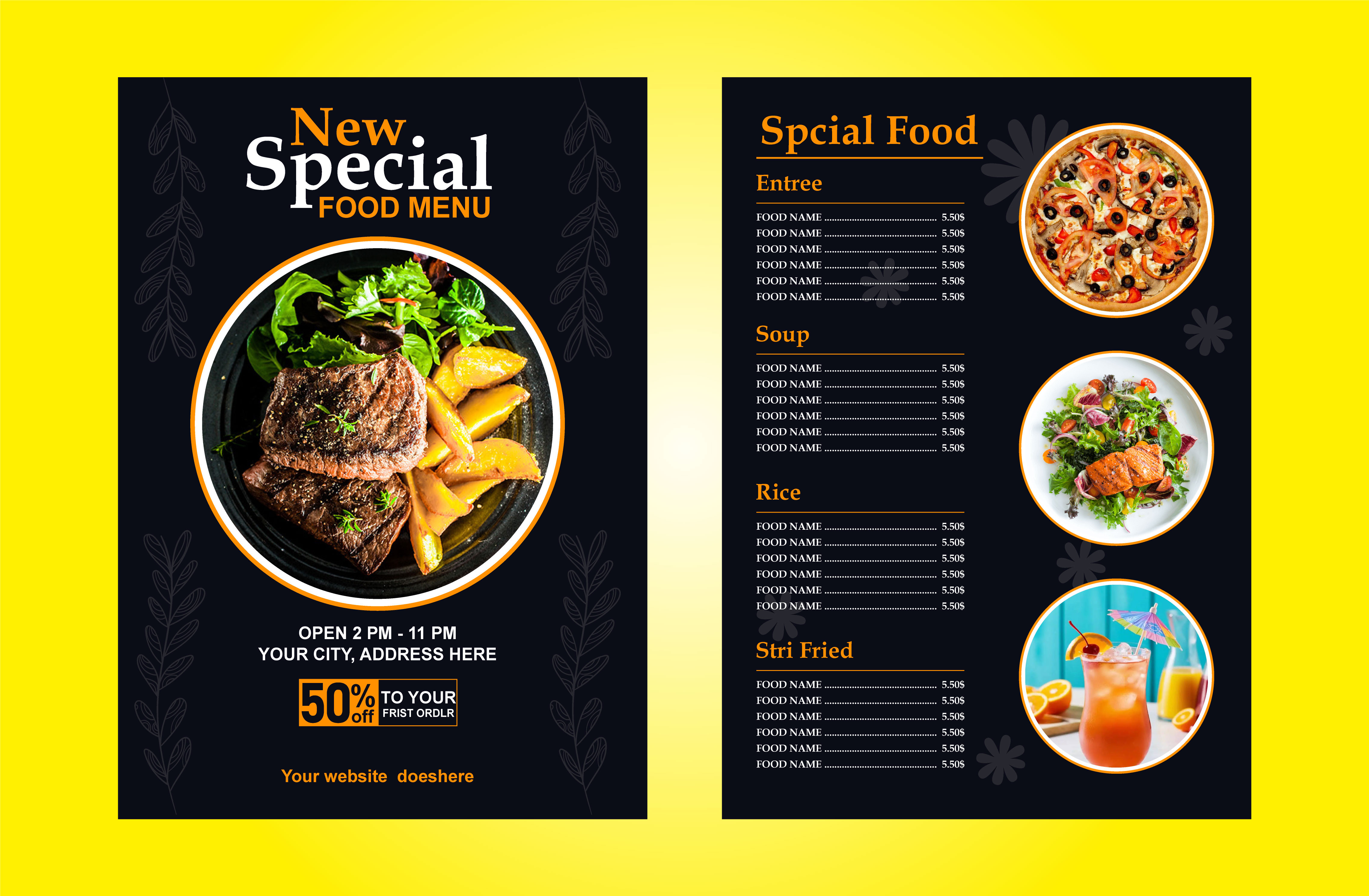 Restaurant food menu রেস্টুরেন্ট খাবার মেনু কার্ড