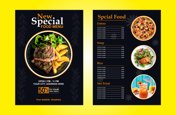 Restaurant food menu রেস্টুরেন্ট খাবার মেনু কার্ড গ্রাফিক্স ডিজাইন ফাইল