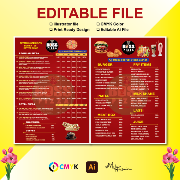 Premium Editable Restaurant Menu Design গ্রাফিক্স ডিজাইন ফাইল