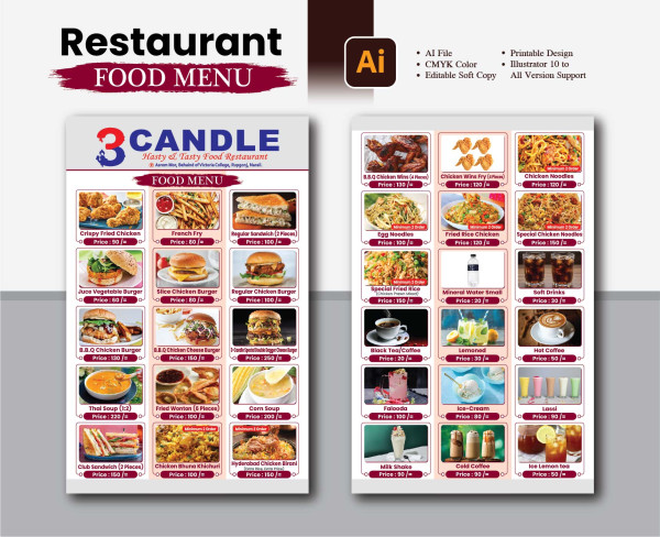 রেস্টুরেন্ট মেনু কার্ড ডিজাইন Restaurant Menu Card গ্রাফিক্স ডিজাইন ফাইল