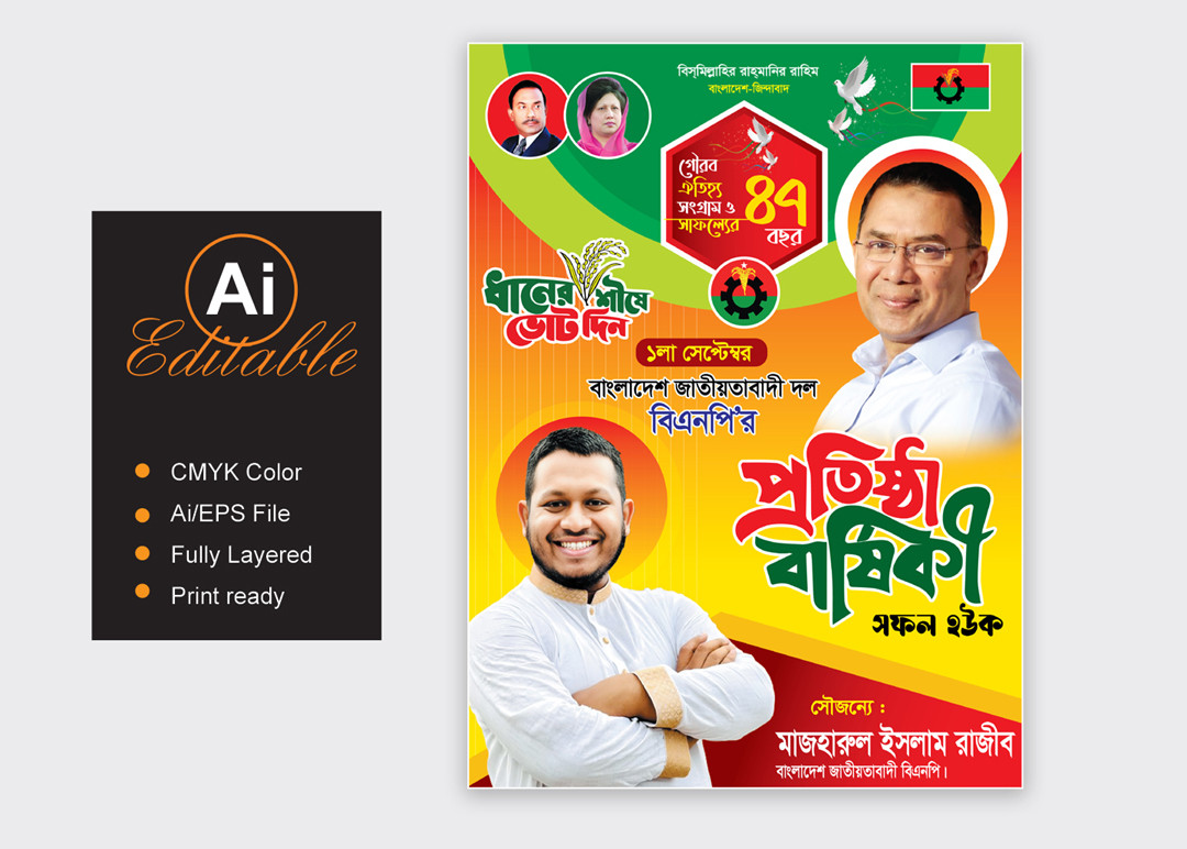 বিএনপির ৪৭তম প্রতিষ্ঠা বার্ষিকী পোস্টার/ফেস্টুন ডিজাইন