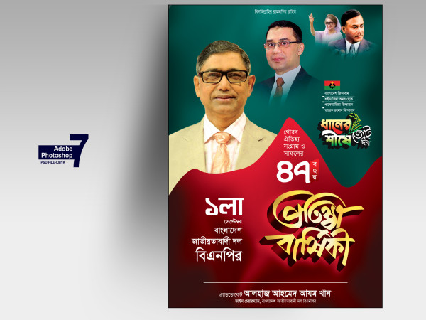 বাংলাদেশ জাতীয়তাবাদী দল বিএনপি প্রতিষ্ঠা বার্ষিকী পোস্টার গ্রাফিক্স ডিজাইন ফাইল