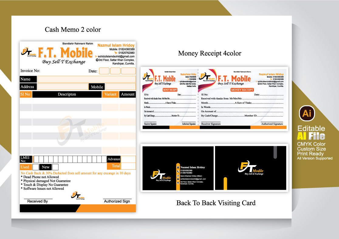 Mobile Shop Memo, Receipt, visiting card design