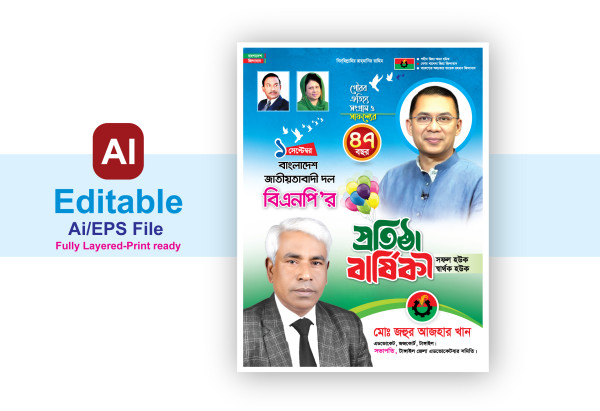 বিএনপির প্রতিষ্ঠা বার্ষিকী ব্যানার পোস্টার ডিজাইন গ্রাফিক্স ডিজাইন ফাইল