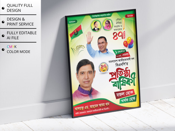বিএনপি প্রতিষ্ঠা বার্ষিকী পোস্টার ডিজাইন । BNP Poster Design গ্রাফিক্স ডিজাইন ফাইল